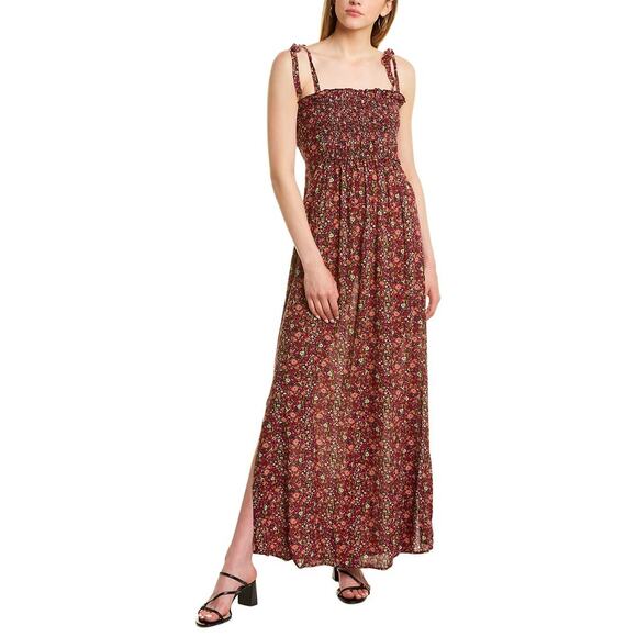 BA&SH Sofia Dress Smocked Bodice Floral Print Sleeveless Maxi Dress Large NEW - Picture 1 of 14